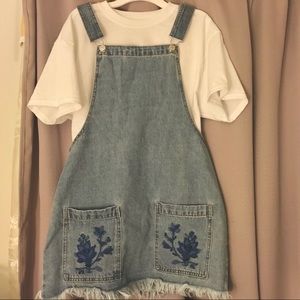 Forever21 Denim Embroidered Overall Dress